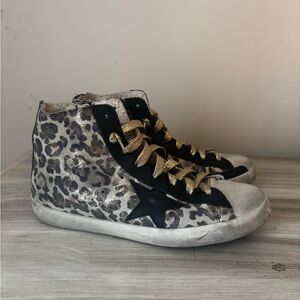 Golden Goose Leopard Print Sneakers with Gold Laces